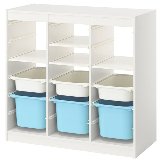 TROFAST storage combination, with shelves/boxes room divider/white light blue, 99x94x44 cm