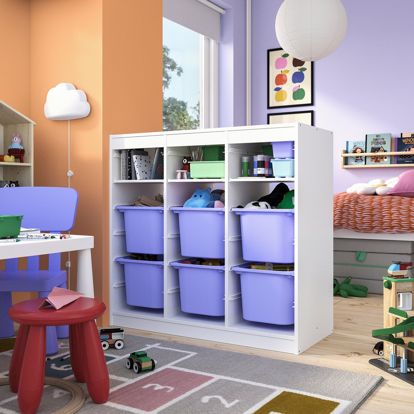 TROFAST storage combination, with shelves/boxes room divider/white lilac, 99x44x94 cm