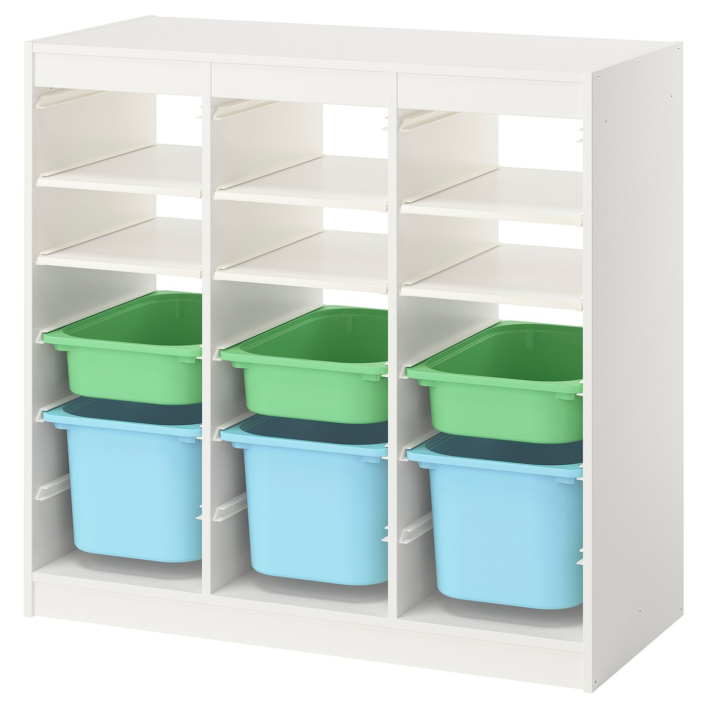TROFAST storage combination, with shelves/boxes room divider/white light green light blue, 99x94x44 cm