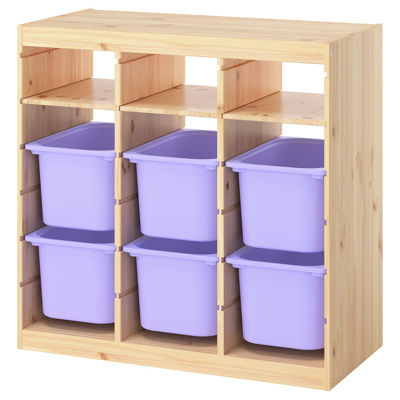 TROFAST storage combination, with shelves/boxes room divider/light white stained pine lilac, 93x91x44 cm