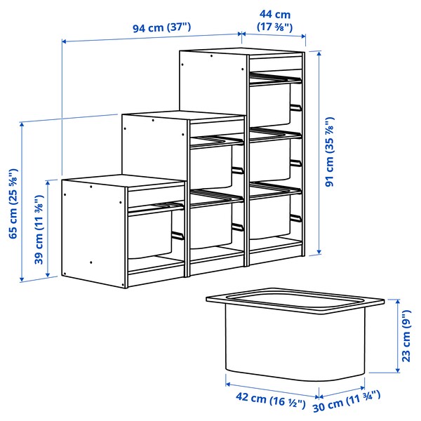 TROFAST - Storage combination, light white stained pine/orange, 94x44x91 cm