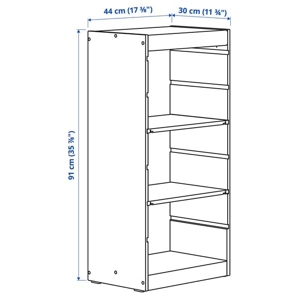 TROFAST storage combination with shelves, light white stained pine, 44x30x91 cm