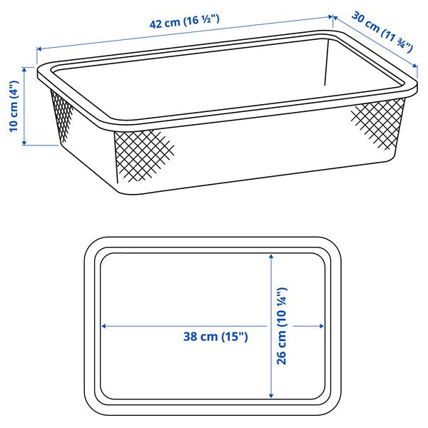 TROFAST - Mesh storage box, light green-grey, 42x30x10 cm