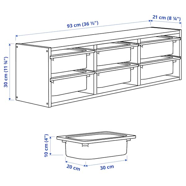 TROFAST - Wall storage, light white stained pine/white, 93x21x30 cm