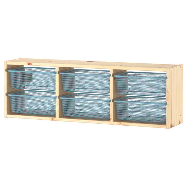 TROFAST wall storage, light white stained pine/grey-blue, 93x21x30 cm