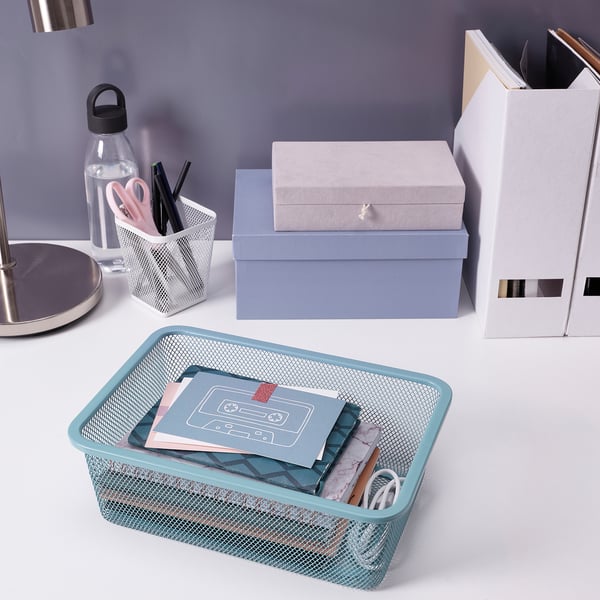 TROFAST wall storage, light white stained pine/grey-blue, 93x21x30 cm