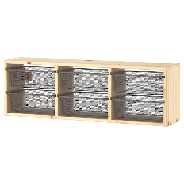 Ikea TROFAST - Wall storage, light white stained pine/dark grey, 93x21x30 cm