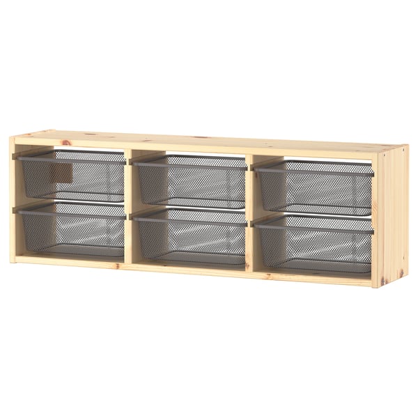 TROFAST wall storage, light white stained pine/dark grey, 93x21x30 cm