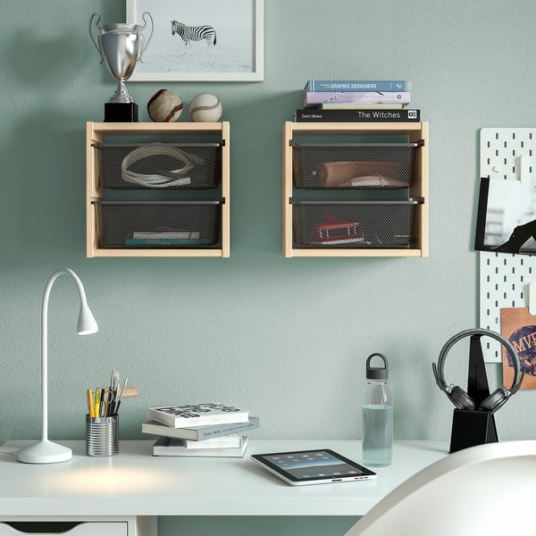 TROFAST - TROFAST Wall storage, light white stained pine/dark grey, 32x21x30 cm