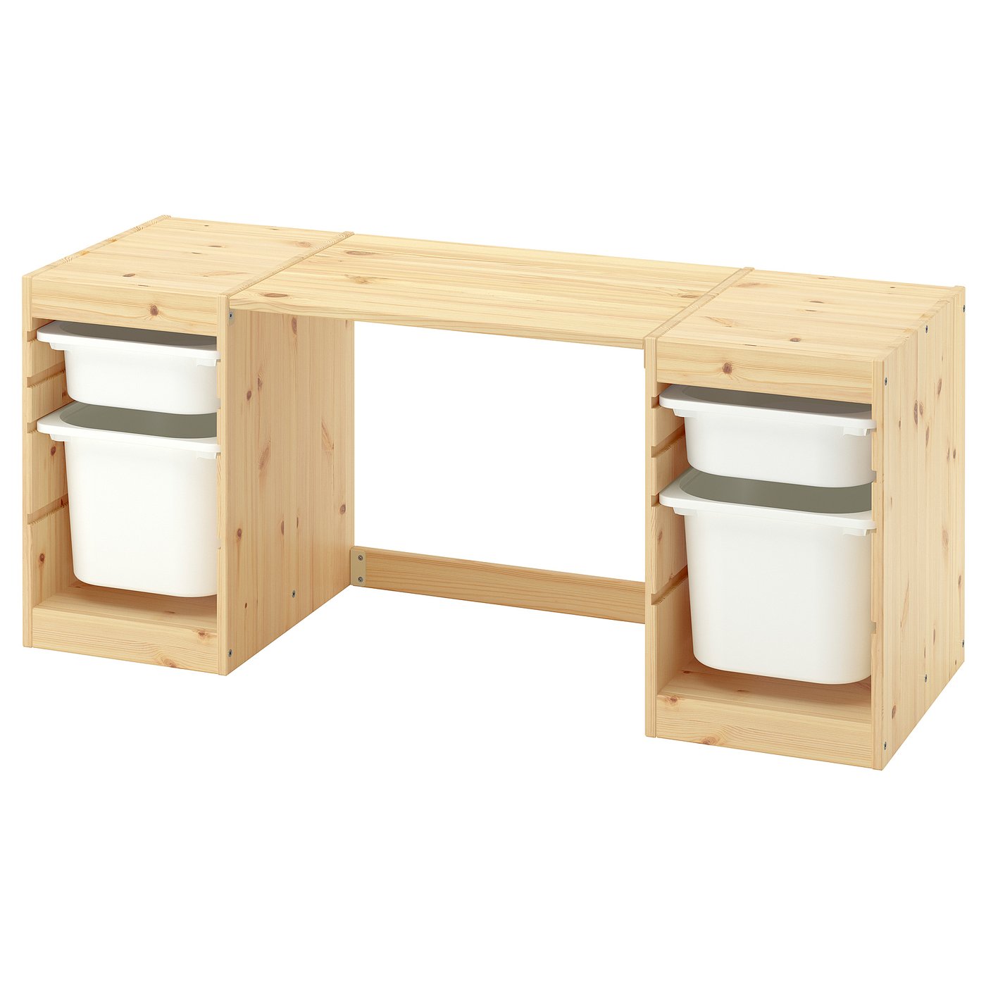 TROFAST desk with storage boxes, light white stained pine/white white, 124x52x44 cm
