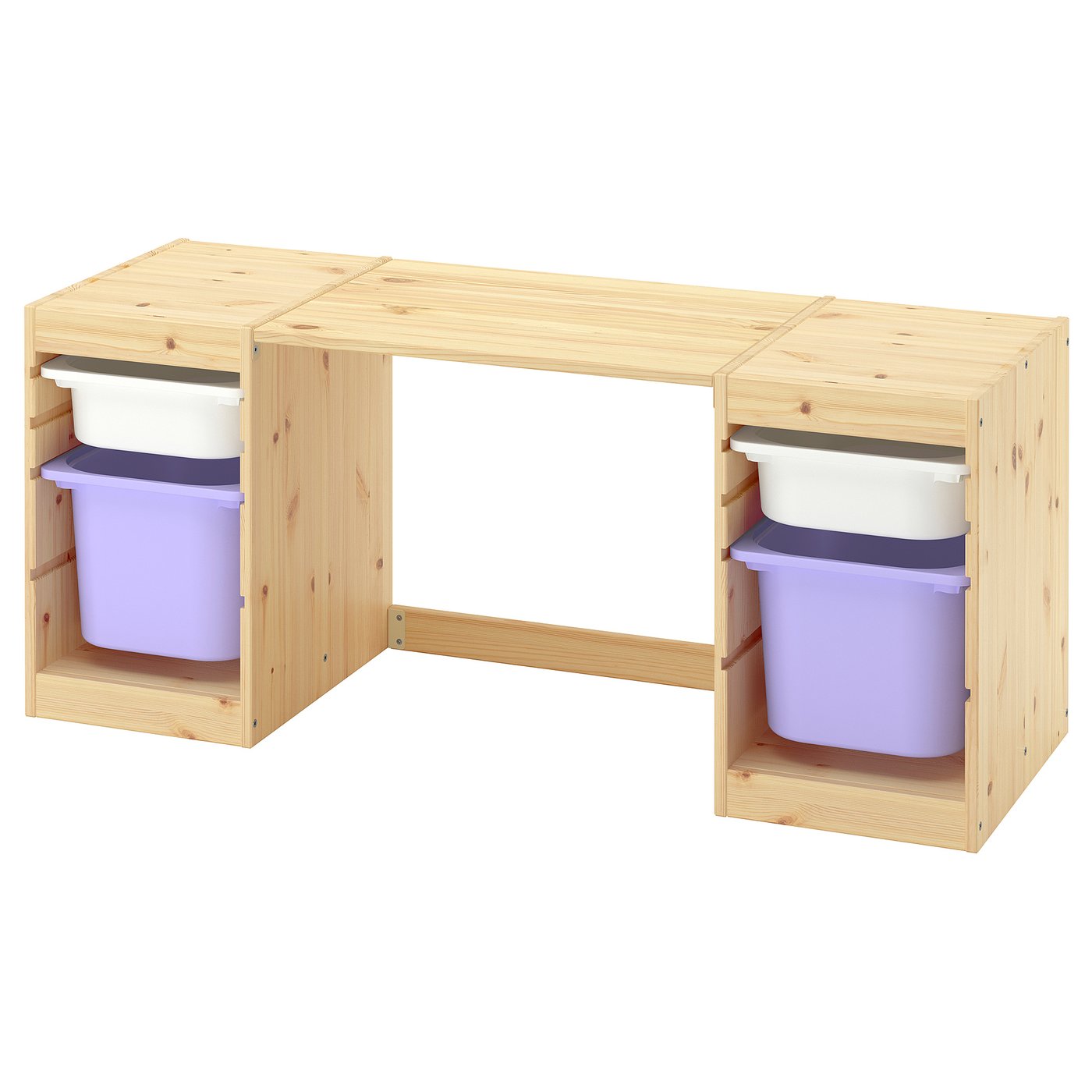 TROFAST desk with storage boxes, light white stained pine/white lilac, 124x52x44 cm
