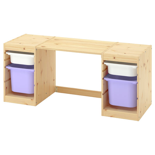 TROFAST desk with storage boxes, light white stained pine/white lilac, 124x52x44 cm
