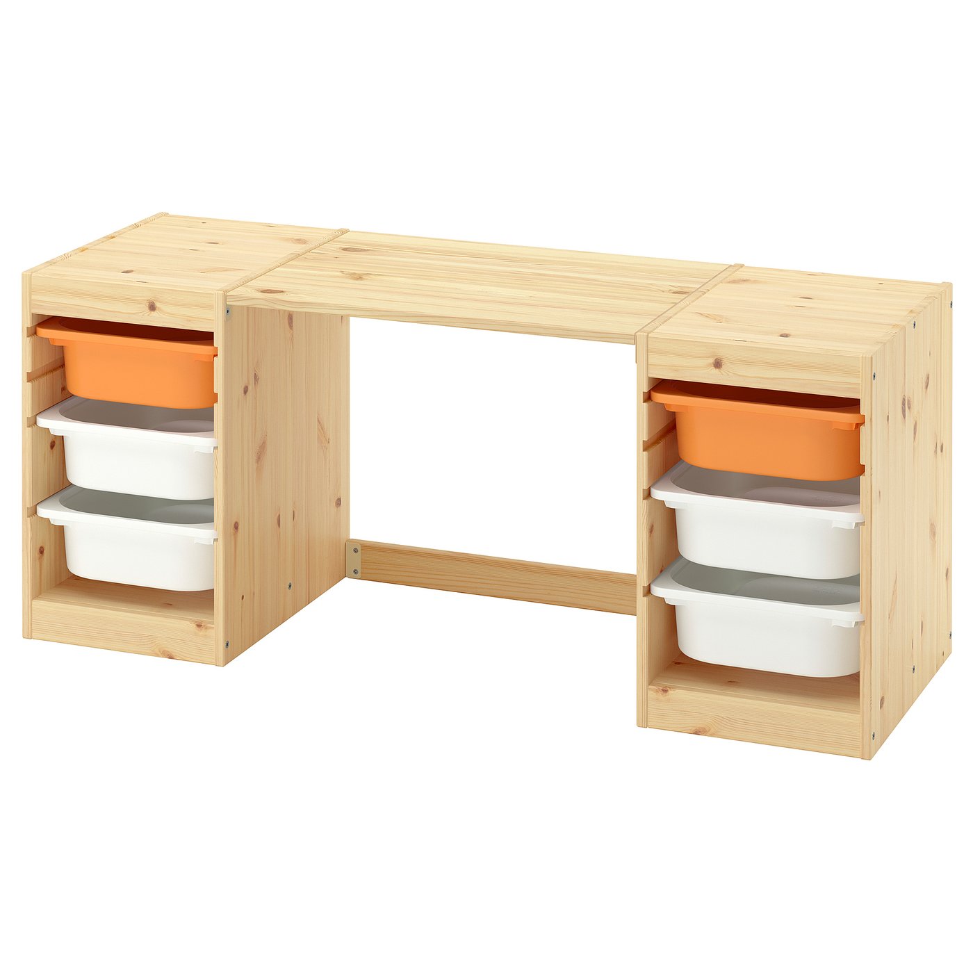 TROFAST desk with storage boxes, light white stained pine/light orange white, 124x52x44 cm