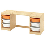 TROFAST desk with storage boxes, light white stained pine/light orange white, 124x44x52 cm