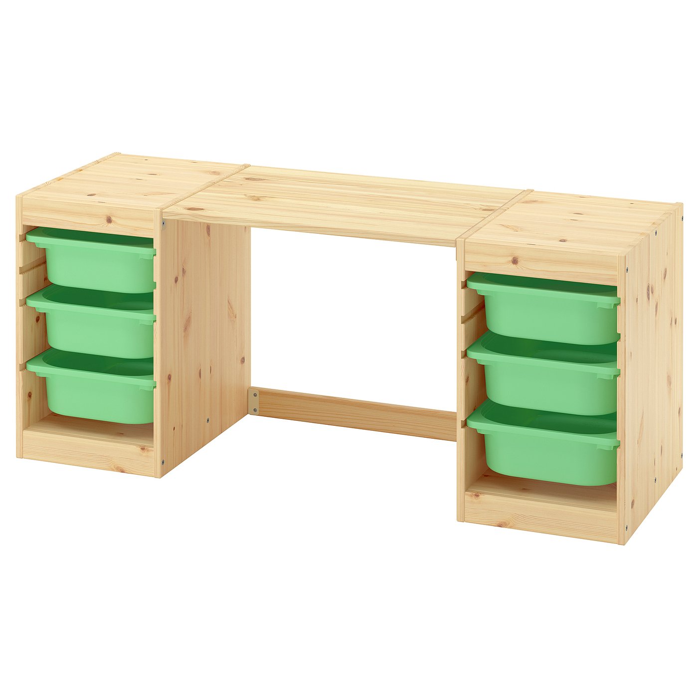 TROFAST desk with storage boxes, light white stained pine light green, 124x44x52 cm