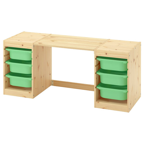 TROFAST desk with storage boxes, light white stained pine light green, 124x52x44 cm
