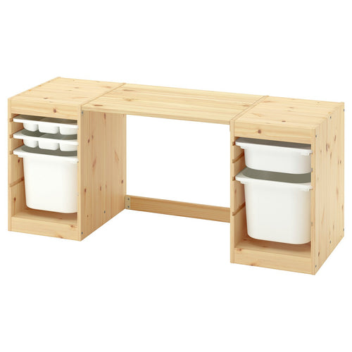 TROFAST desk with storage boxes/trays, light white stained pine/white white, 124x52x44 cm
