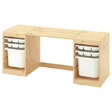 TROFAST desk with storage boxes/trays, light white stained pine/white, 124x44x52 cm