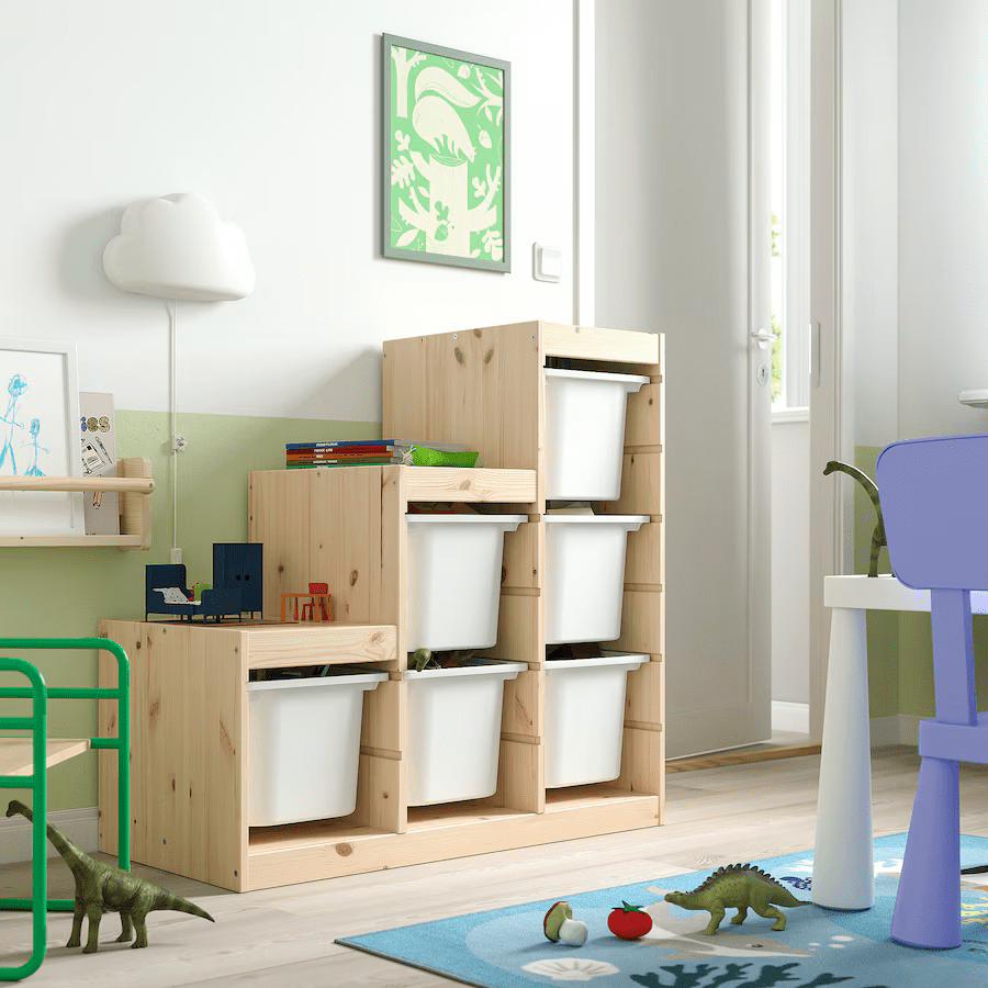 Ikea TROFAST Storage combination with boxes, light white stained pine/white, 94x44x91 cm