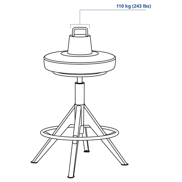 TROLLBERGET active sit/stand support, Glose black, 58 cm