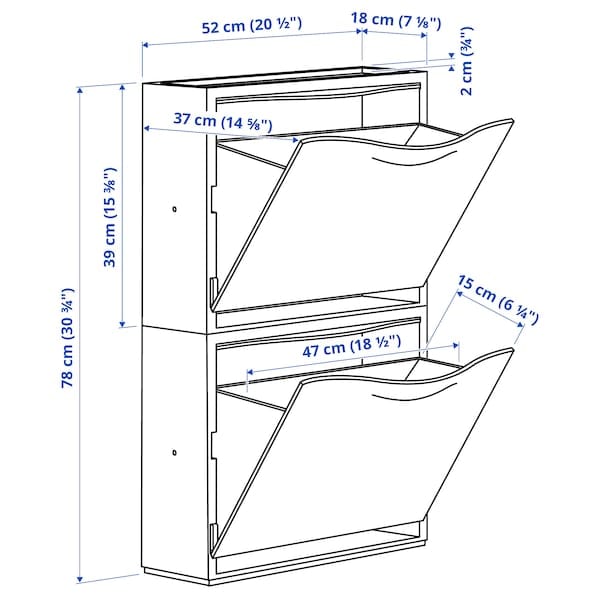 Ikea TRONES - Shoe cabinet/storage, white, 52x18x39 cm