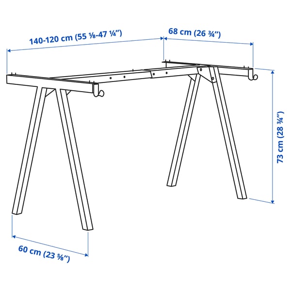 TROTTEN underframe for table top, white, 140/160 cm
