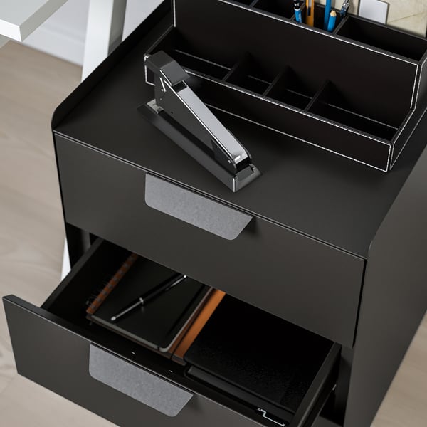 TROTTEN drawer unit w 3 drawers on castors, anthracite, 40x56x47 cm
