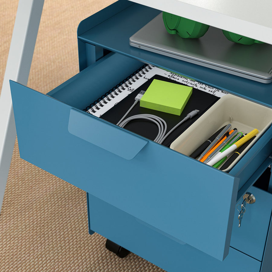 TROTTEN drawer unit w 3 drawers on castors, blue, 40x56x47 cm