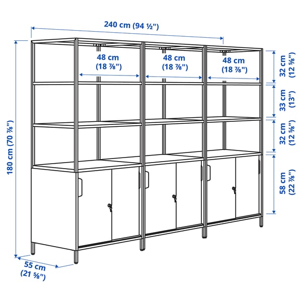 TROTTEN cabinet combination, anthracite, 240x180 cm