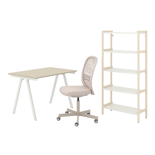 TROTTEN/FLINTAN / EKENABBEN Desk/storage element - and swivel chair beige/white ,