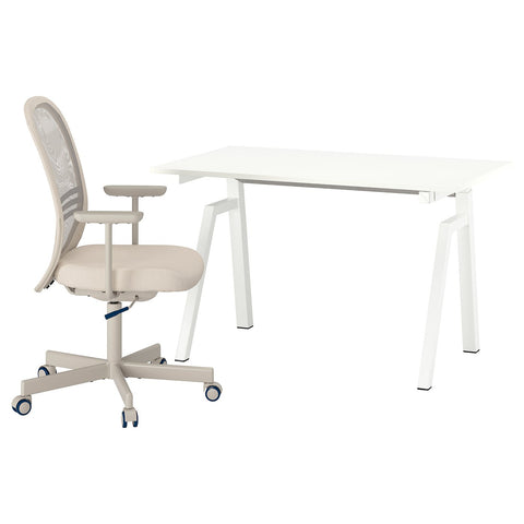 TROTTEN / FLINTAN desk and chair, electric/white beige, 120x70 cm