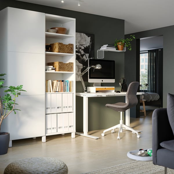 TROTTEN/LÅNGFJÄLL / BESTÅ/LAPPVIKEN desk and storage combination, and swivel chair white/grey