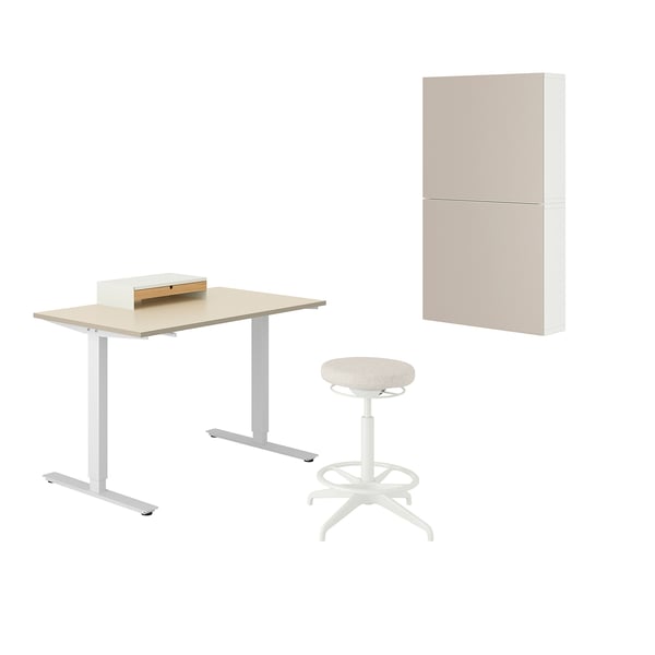 TROTTEN/LIDKULLEN / BESTÅ/LAPPVIKEN desk and storage combination, and swivel chair beige/white