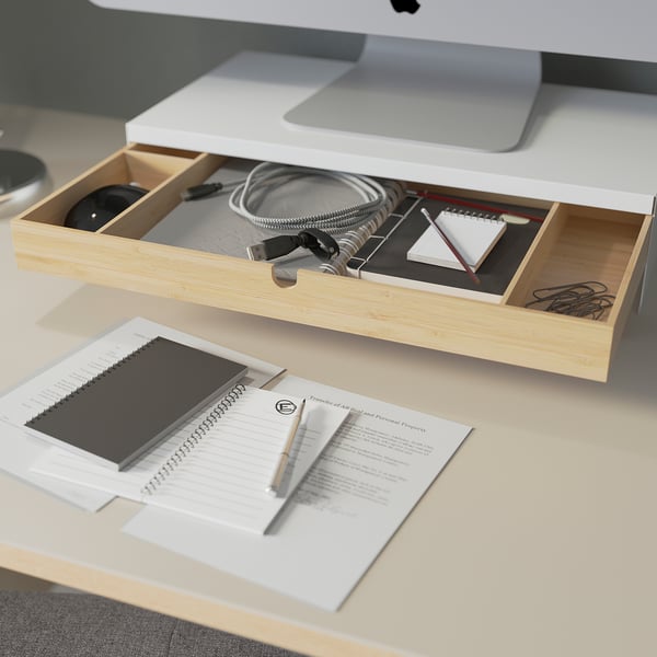 TROTTEN/LIDKULLEN / BESTÅ/LAPPVIKEN - Beige/white desk/container element and swivel chair ,