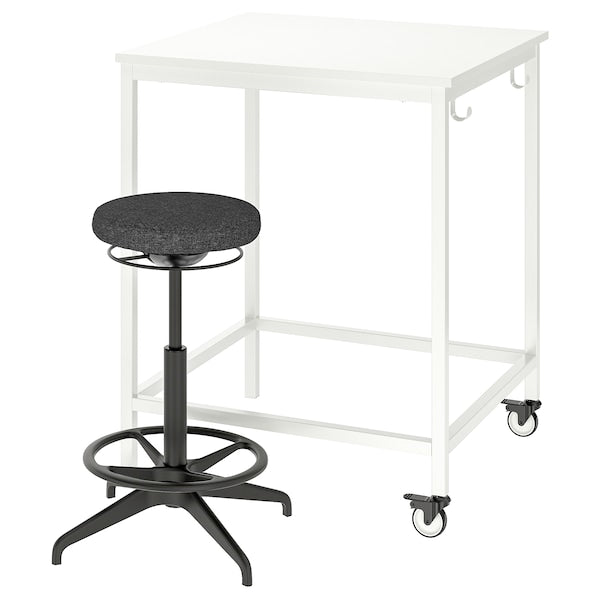 TROTTEN/LIDKULLEN - Table and stool for active sitting, white/dark grey ,