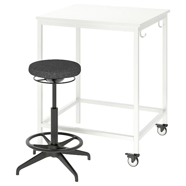 Ikea TROTTEN/LIDKULLEN - Table and stool for active sitting, white/dark grey ,