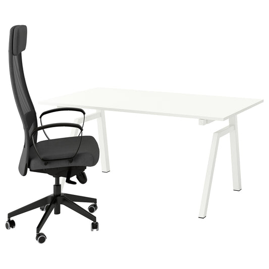 TROTTEN / MARKUS desk and chair, electric/white dark grey, 160x80 cm