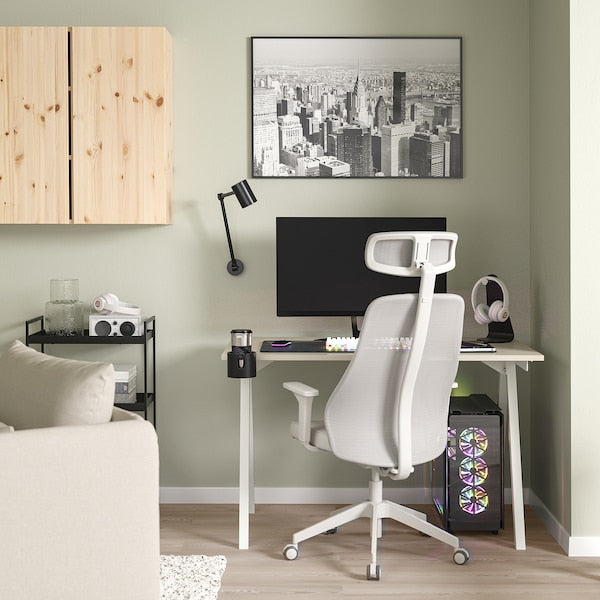 TROTTEN / MATCHSPEL - Desk and chair, beige/white light grey ,