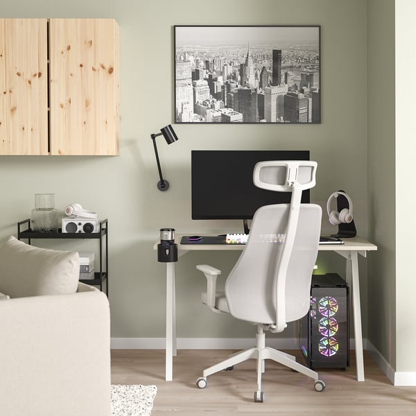 TROTTEN / MATCHSPEL - Desk and chair, beige/white light grey ,