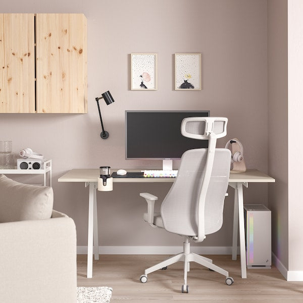 TROTTEN / MATCHSPEL - Desk and chair, beige/white light grey ,