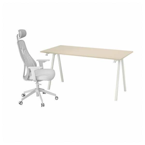 TROTTEN / MATCHSPEL - Desk and chair, beige/white light grey ,