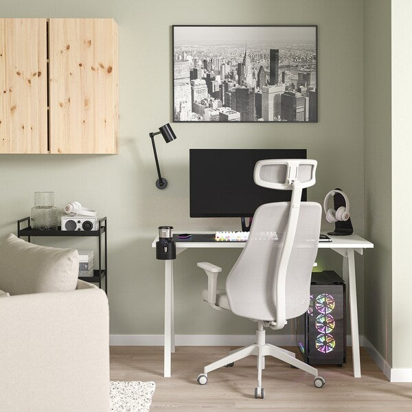 TROTTEN / MATCHSPEL - Desk and chair, white/light grey ,