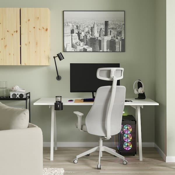 Ikea TROTTEN / MATCHSPEL - Desk and chair, white/light grey ,