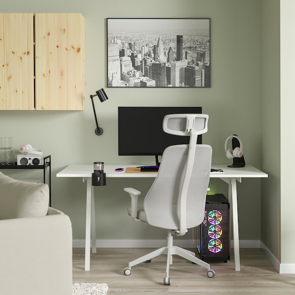 TROTTEN / MATCHSPEL - Desk and chair, white/light grey ,