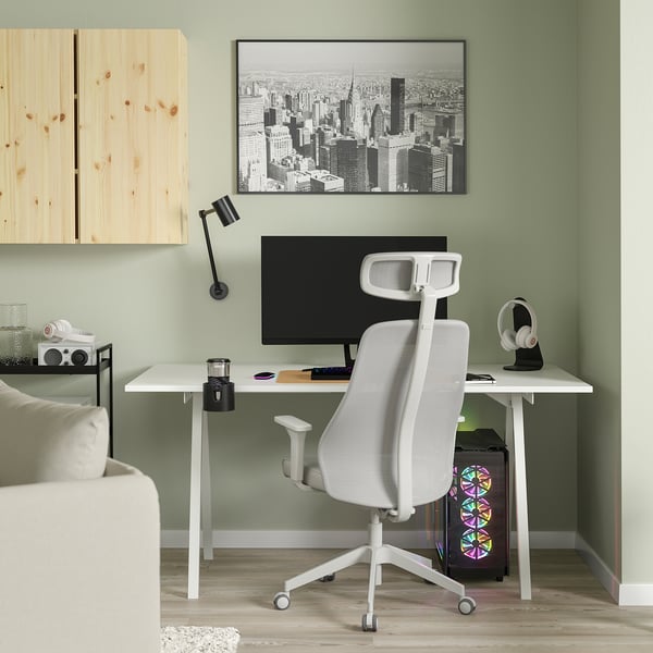 TROTTEN / MATCHSPEL - Desk and chair, white/light grey ,