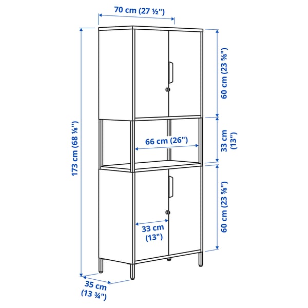 TROTTEN cabinet with doors, white, 70x35x173 cm