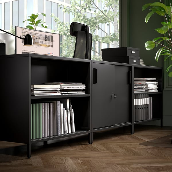 TROTTEN cabinet with sliding doors, anthracite, 80x55x75 cm