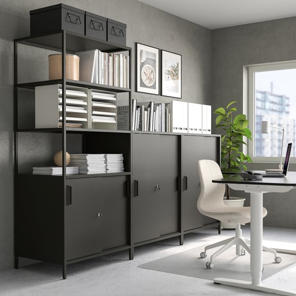 TROTTEN cabinet with sliding doors, anthracite, 160x110 cm