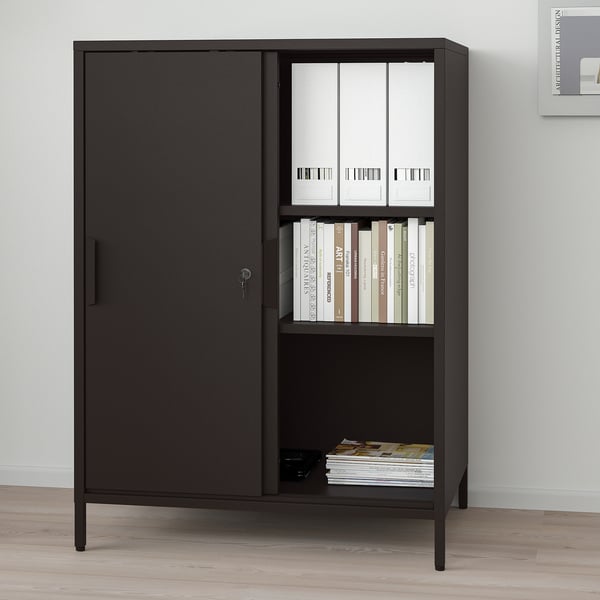 TROTTEN cabinet with sliding doors, anthracite, 80x55x110 cm