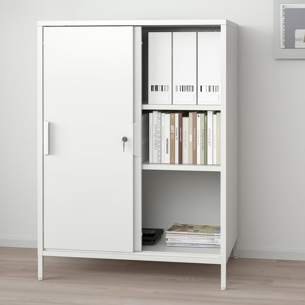 TROTTEN cabinet with sliding doors, white, 160x110 cm